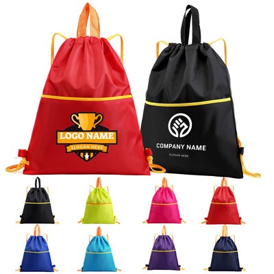 420D Oxford Drawstring Backpack with Front Zipper Pocket